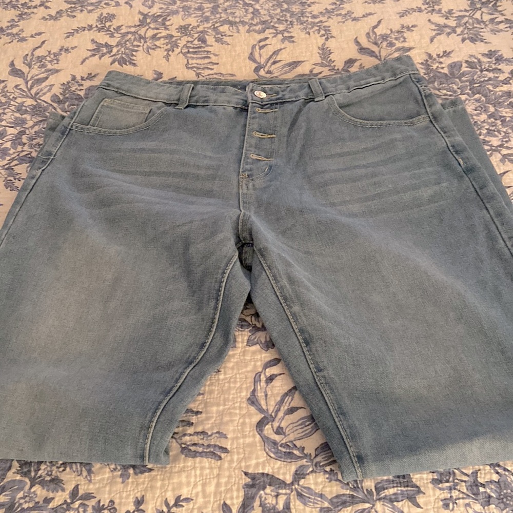 Button fly jeans.